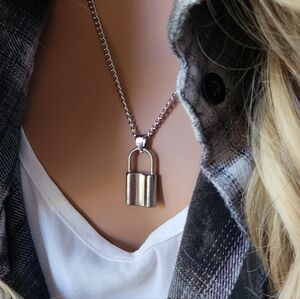 Minimalist Jewelry Silver Chain Contemporary Lock Pendant Hypoallergenic